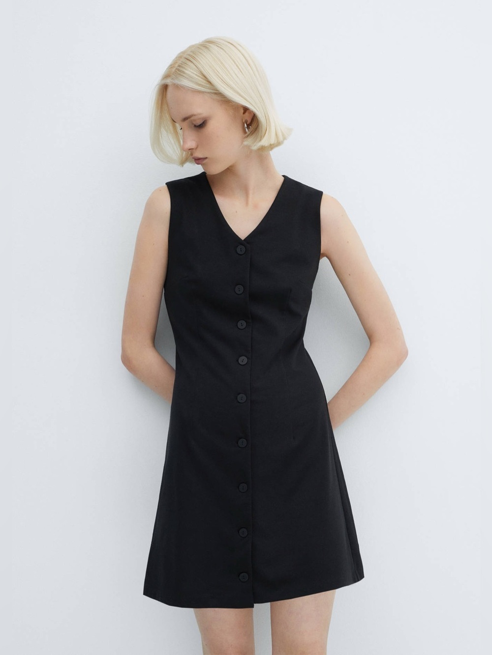 NEW Mango Button Shirt Dress Sleeveless Mini Black Professional Size XL NWT